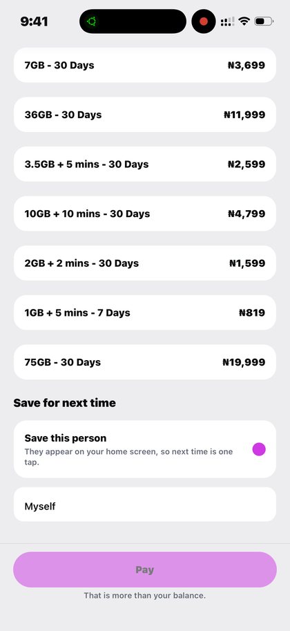 Kpali mobile data bundles for Nigeria with prices and validity — Mobile data · Kpali app