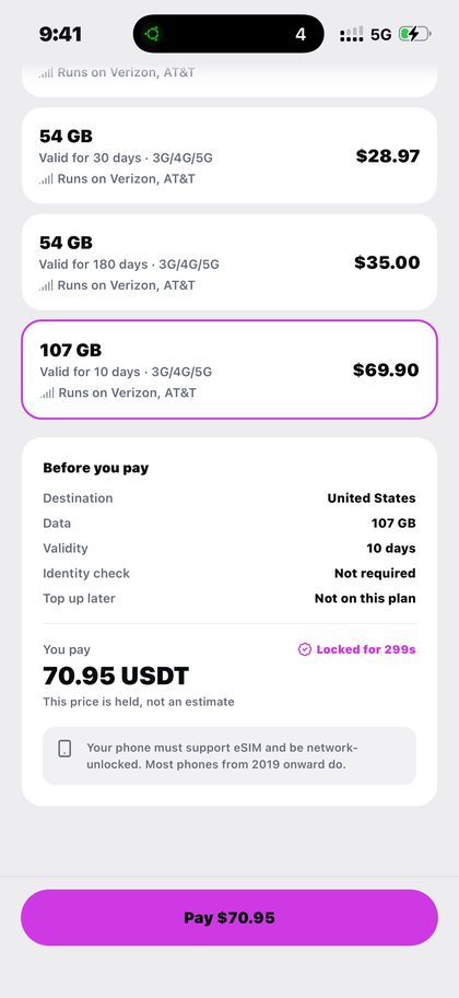 Kpali eSIM plans for the United States with data, validity and price before you pay — Buy a travel eSIM · Kpali app