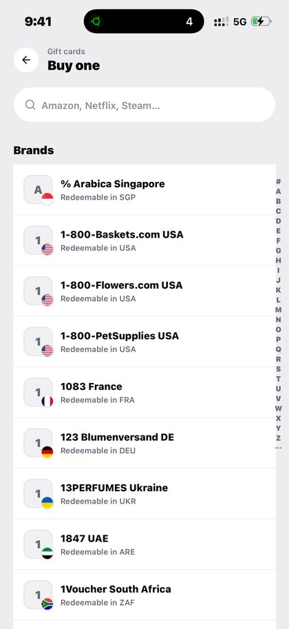 Kpali gift card brands with the country each one is redeemable in — Betting · Kpali app