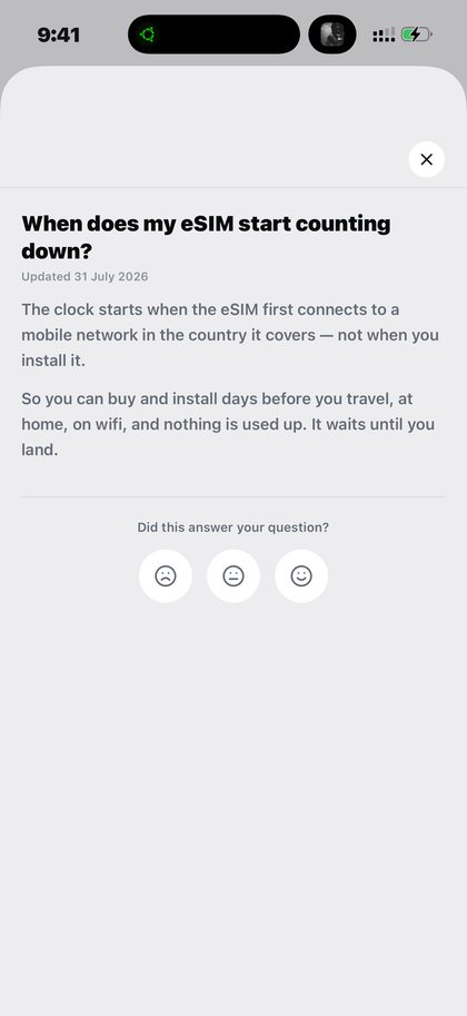 Kpali help explaining when an eSIM starts counting down — Track eSIM usage · Kpali app