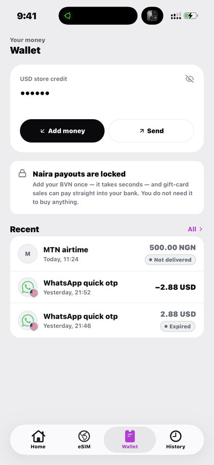 PIN, biometrics and safety on Kpali Kpali wallet with the balance hidden for privacy — PIN, biometrics and safety · Kpali app